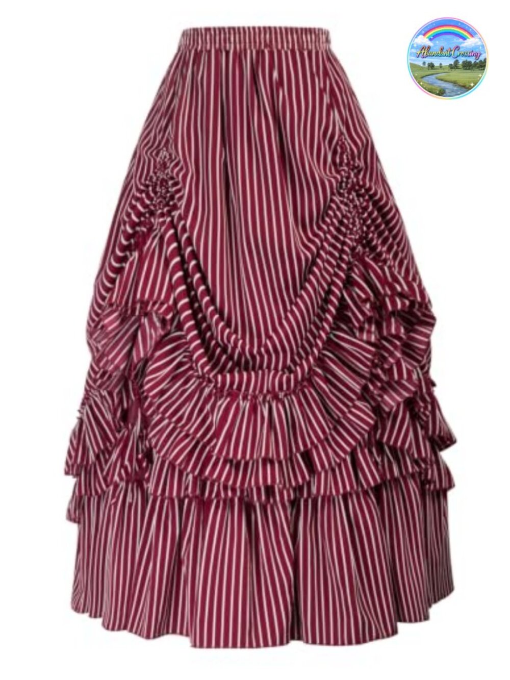 Victorian Steampunk Striped A-Line Skirt Ruffled High Waist Cosplay
